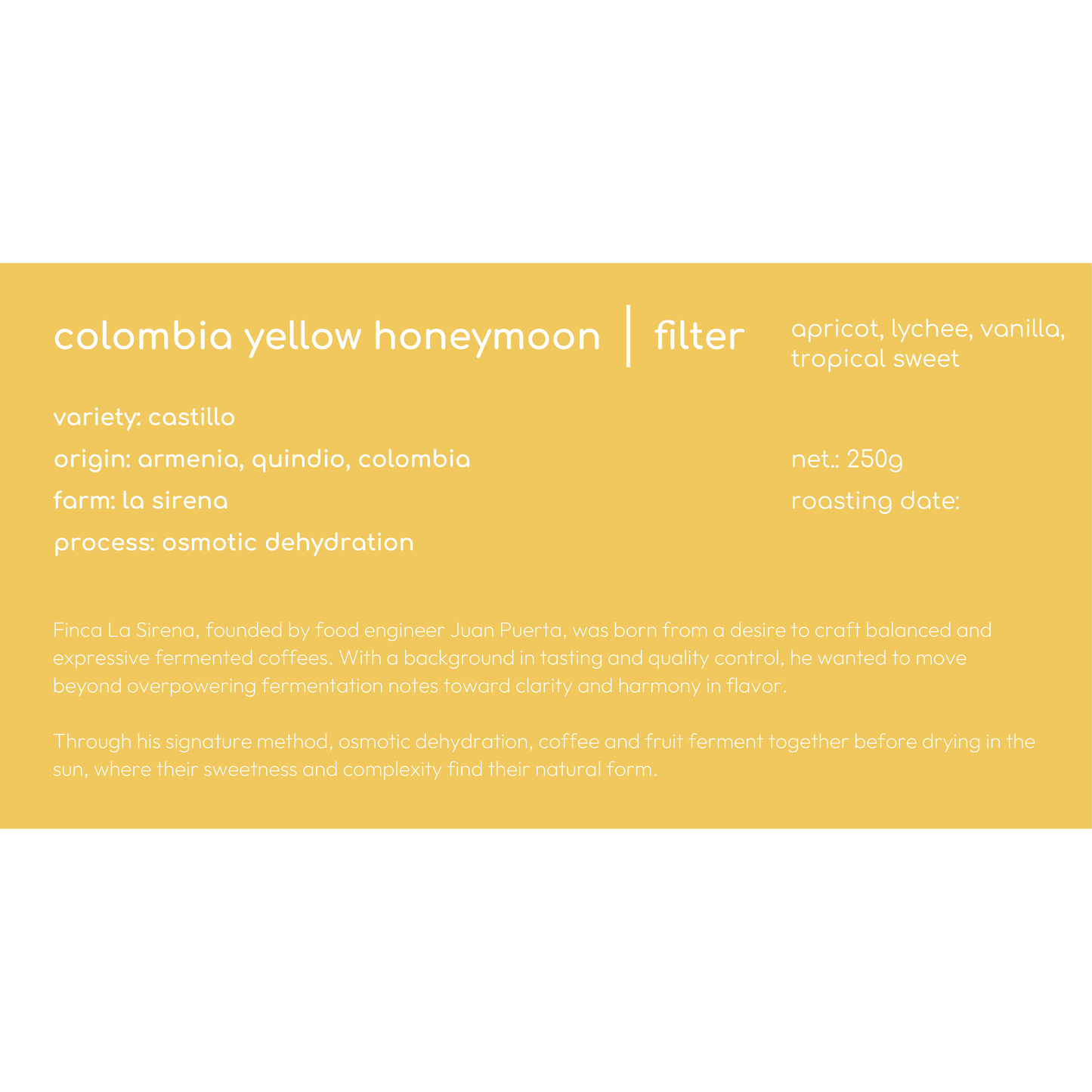 COLOMBIA YELLOW HONEYMOON FILTER COFFEE