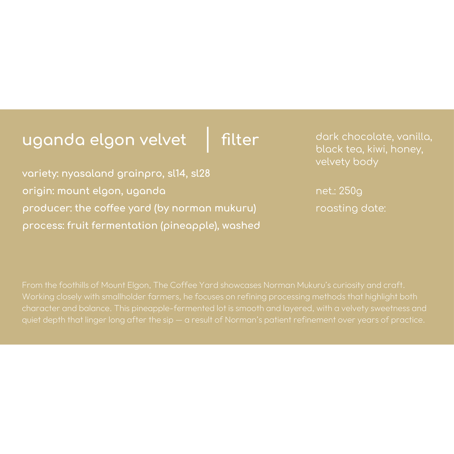 UGANDA ELGON VELVET FILTER COFFEE (NEW)